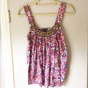Express floral tank with embellished neckline